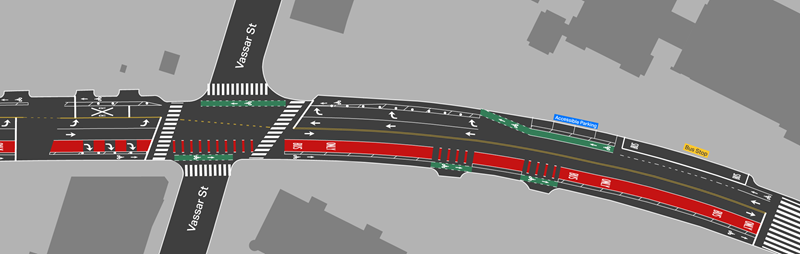 Plan drawing of Massachusetts Avenue from Grand Junction Railroad Crossing to mid-block Crosswalk at 77 Mass Ave