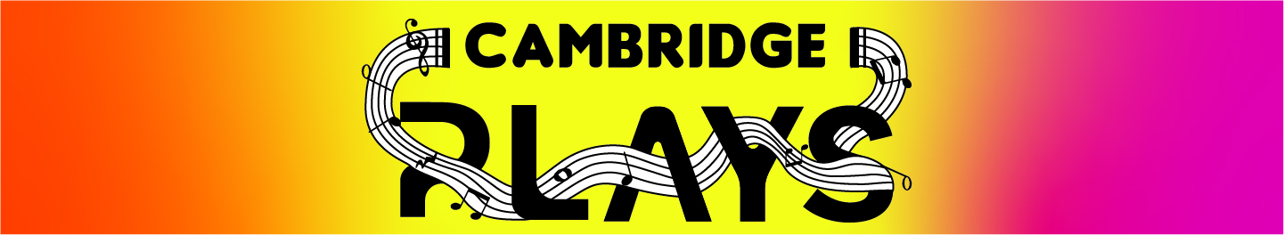 Cambridge Plays Logo with orange, yellow, and pink gradient background