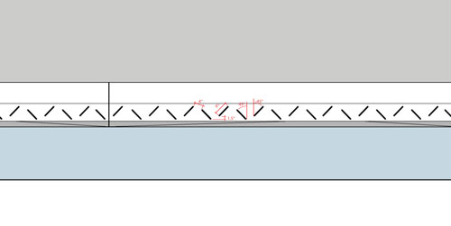 Plan view (looking from top down) of the fence fins installed at 45-degree angles along Grand Junction Multi-Use Path.