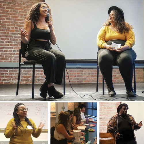 People participating in professional development workshops for artists.