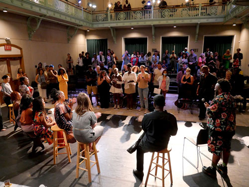 Artists-in-Residence RootsUprising, led by choreographer Nailah Randall-Bellinger, presented a choreographic, multimedia workshop and live dance performance at the Multicultural Arts Center on Aug. 12.