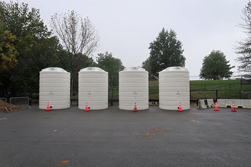  View of City brine tanks from parking lot off Sherman Street, Cambridge, September 2019.