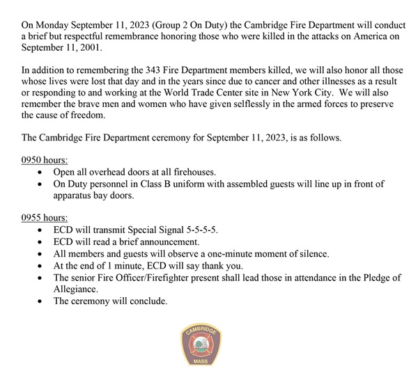 9-11 Remembrance ceremony notice - 2023 1