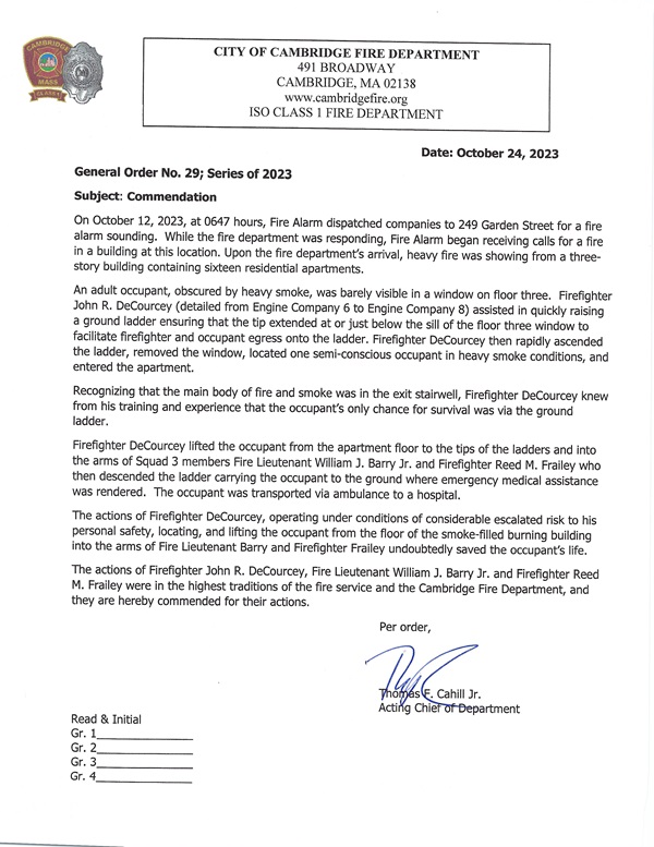 GO 29 Commendation text