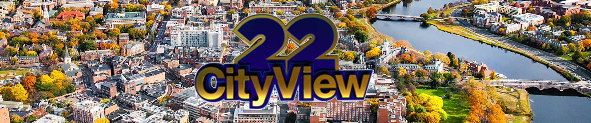 Aerial photo of the Harvard Square area with the 22-CityView logo superimposed