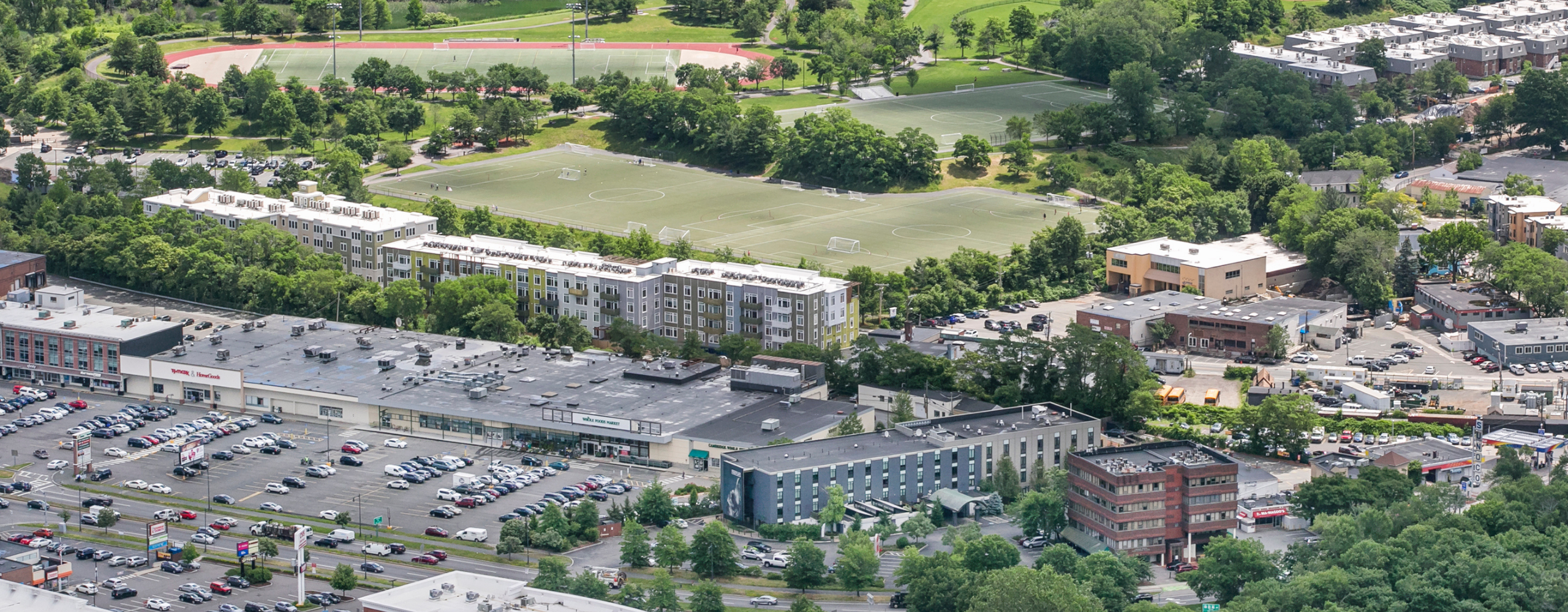Aerial Image of Alewife in Cambridge Featuring Multiple Parking Lots