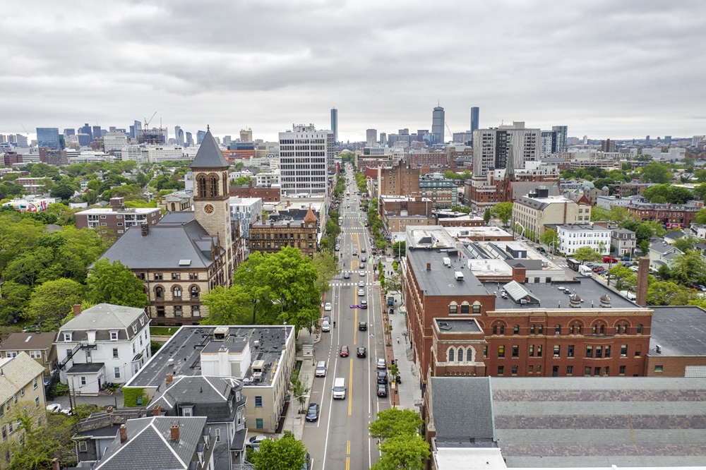 Aerial view of Central Square in Cambridge. Photo: Kyle Klein