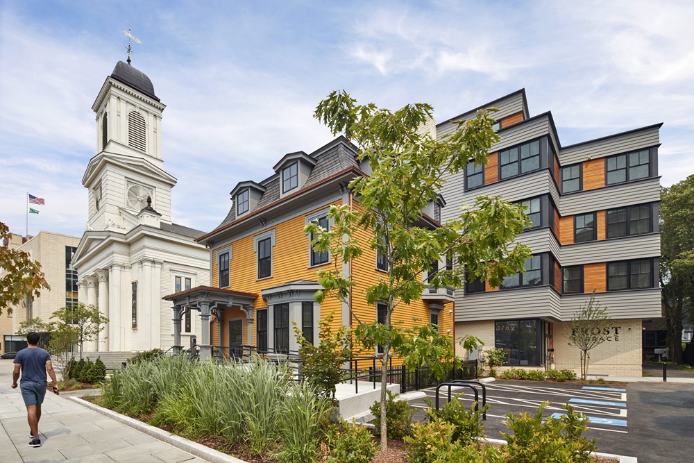 The completion of Frost Terrace in FY22 brought 40 new affordable housing units to Porter Square. Photo by Robert Benson Photography.