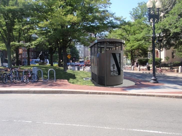 Public toilet (Portland Loo) on the side of a street