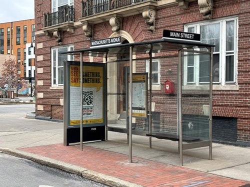 bus shelter on Mass. Ave. near MIT.
