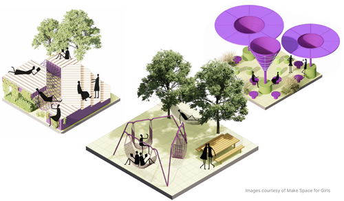 A concept image of an outdoor teen space; created by Make Space for Girls.