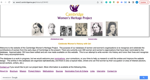 The current website for the Cambridge Women’s Heritage Project.