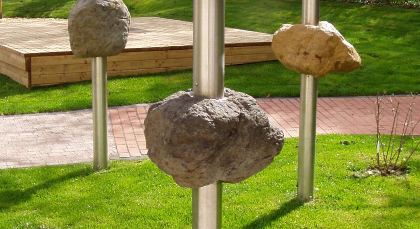 Three Floating Rock sculptures