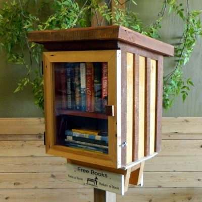 Little Free Libraries station with books inside