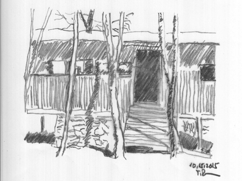 Drawing of a meditation hut
