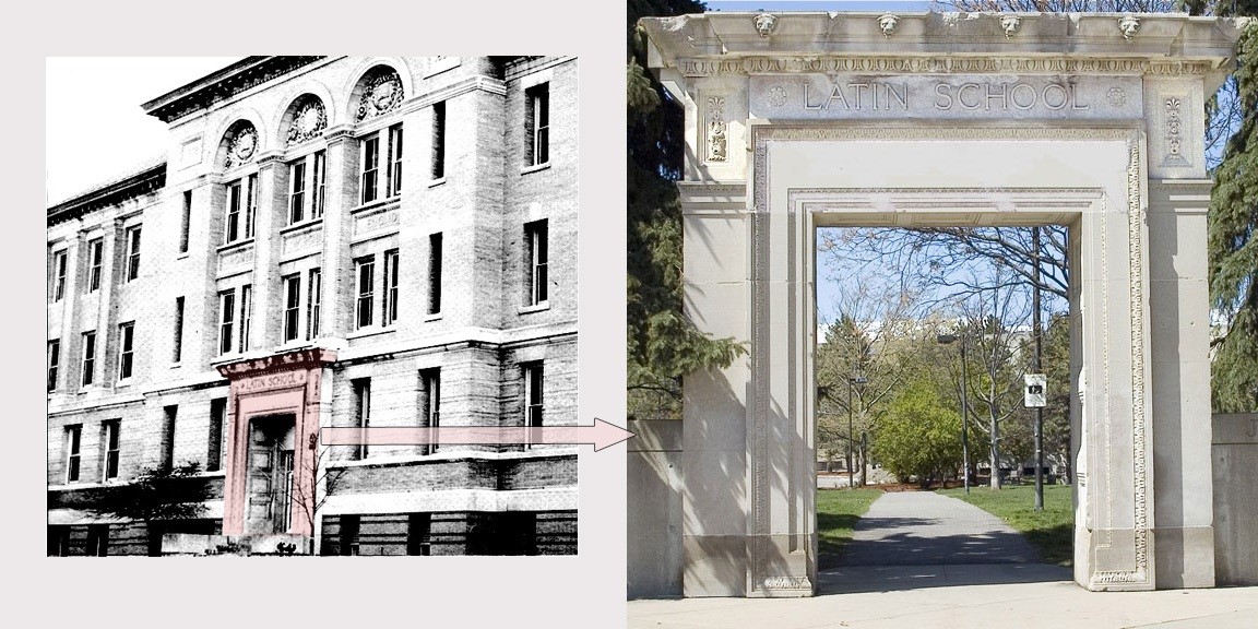 Latin school entrance, then and now