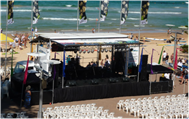 Portable outdoor stage set up on athletic field