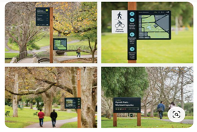 A collage of four pictures showing signs in parks.